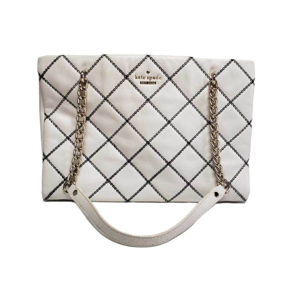 Kate‎ Spade Emerson Place Quilted Phoebe Shoulder Bag Cement White Black Purse